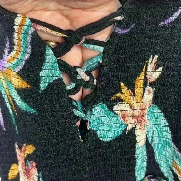 Forever 21 Womens Dress M Black Turquoise Peach String Straps Smocking Maxi Glam - Picture 3 of 10